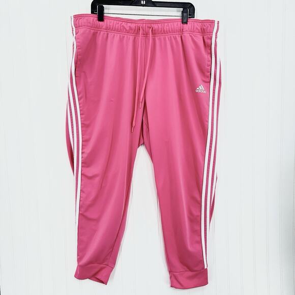 Adidas Pants Womens 3X Jogger Track Pant Bubblegum Pink Stripes Lounge Athletic - Picture 1 of 14